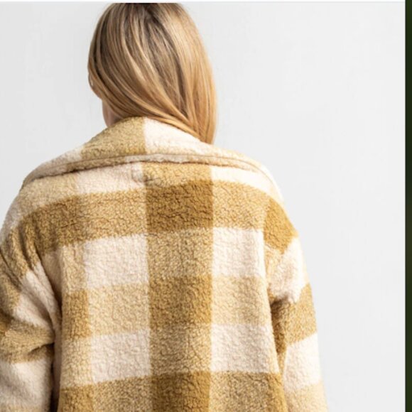 Billabong Fairbanks Fleece Jacket, Plaid Cream and Tan, Size XS - Picture 3 of 8